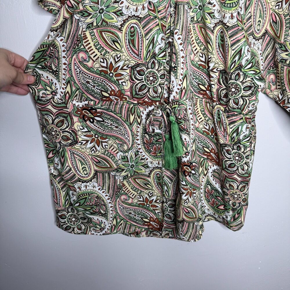 Versona Womens Kaftan Coverup One Size Green Yellow Paisley Multicolor Vacation - Picture 10 of 10